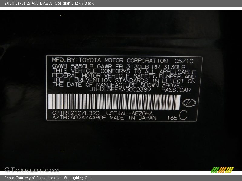 Obsidian Black / Black 2010 Lexus LS 460 L AWD