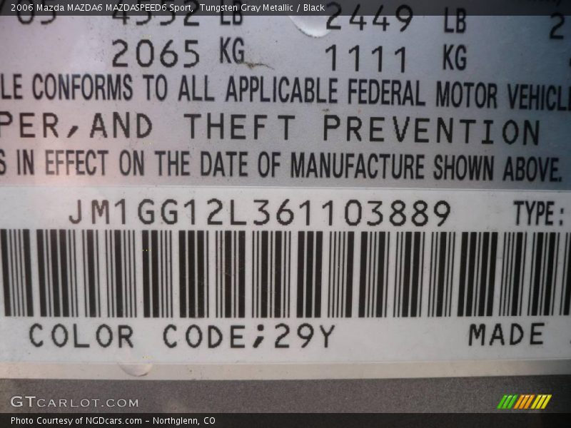 Tungsten Gray Metallic / Black 2006 Mazda MAZDA6 MAZDASPEED6 Sport