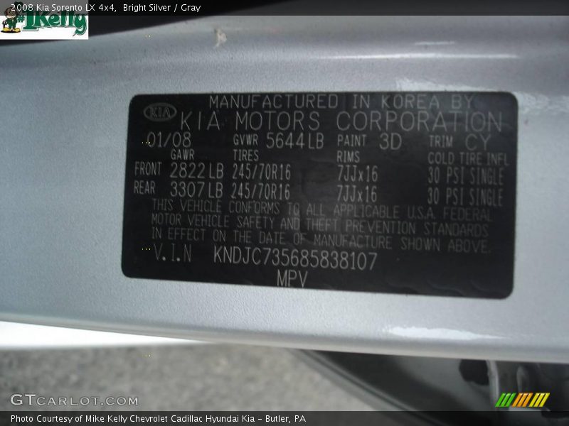 Bright Silver / Gray 2008 Kia Sorento LX 4x4