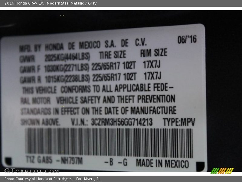 Modern Steel Metallic / Gray 2016 Honda CR-V EX