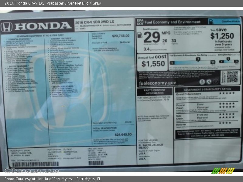 Alabaster Silver Metallic / Gray 2016 Honda CR-V LX