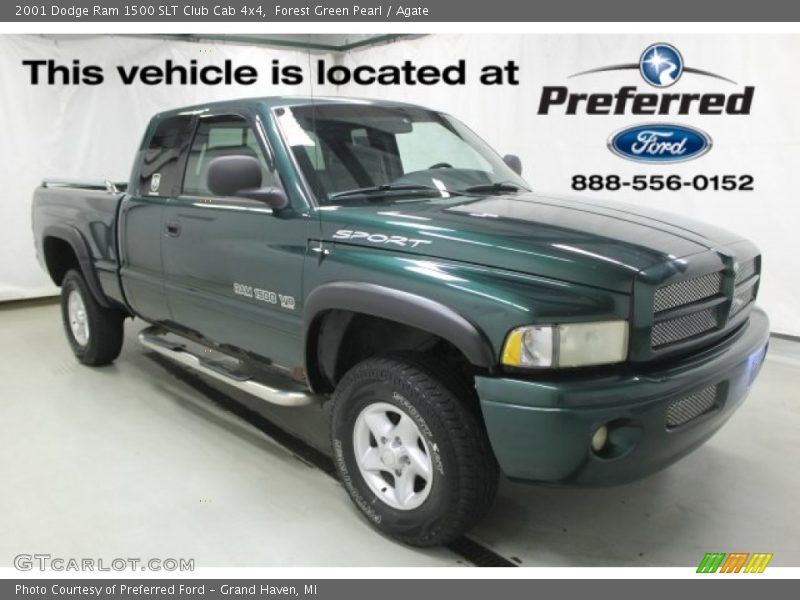Forest Green Pearl / Agate 2001 Dodge Ram 1500 SLT Club Cab 4x4