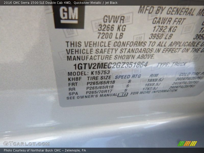 Quicksilver Metallic / Jet Black 2016 GMC Sierra 1500 SLE Double Cab 4WD