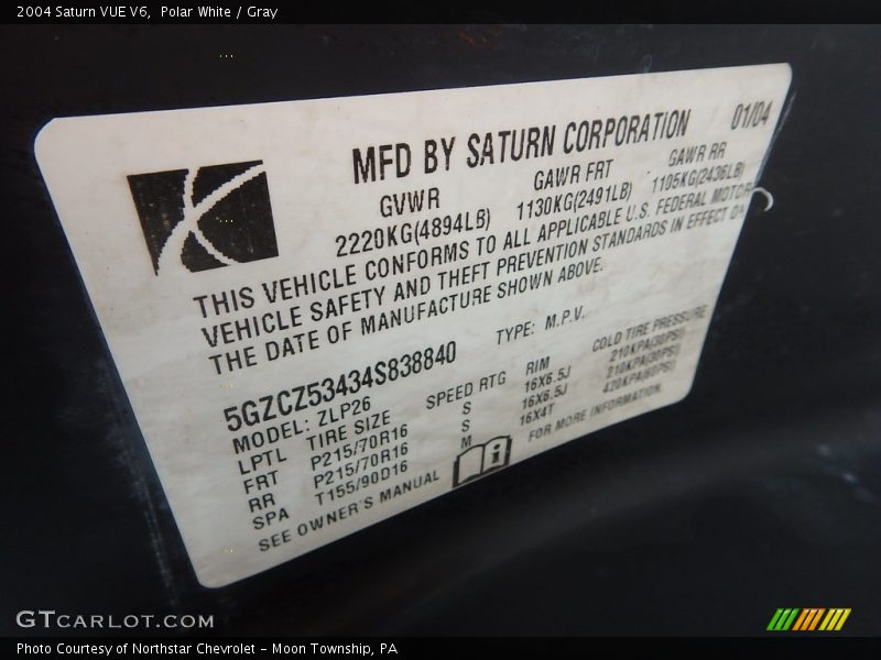 Polar White / Gray 2004 Saturn VUE V6