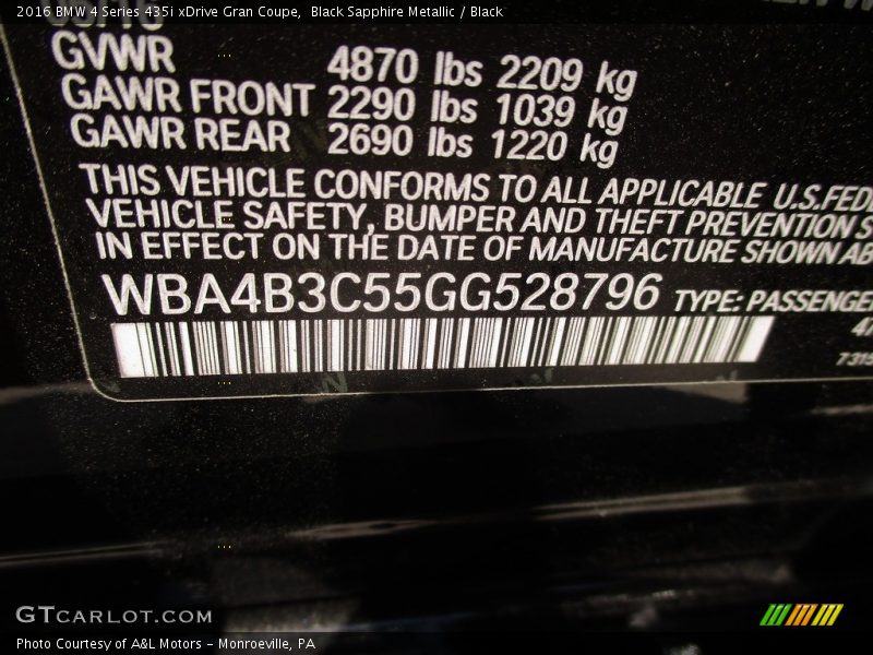Black Sapphire Metallic / Black 2016 BMW 4 Series 435i xDrive Gran Coupe