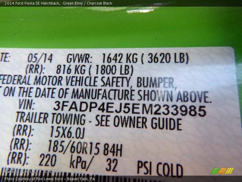 Green Envy / Charcoal Black 2014 Ford Fiesta SE Hatchback