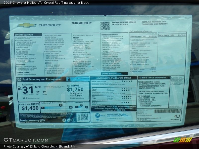 Crystal Red Tintcoat / Jet Black 2016 Chevrolet Malibu LT