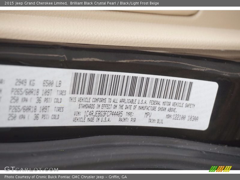 Brilliant Black Crystal Pearl / Black/Light Frost Beige 2015 Jeep Grand Cherokee Limited