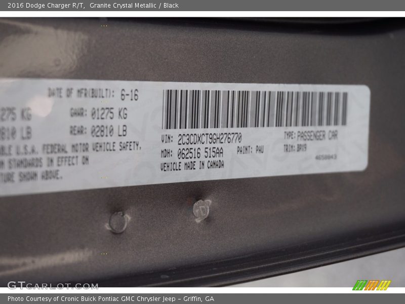 Granite Crystal Metallic / Black 2016 Dodge Charger R/T