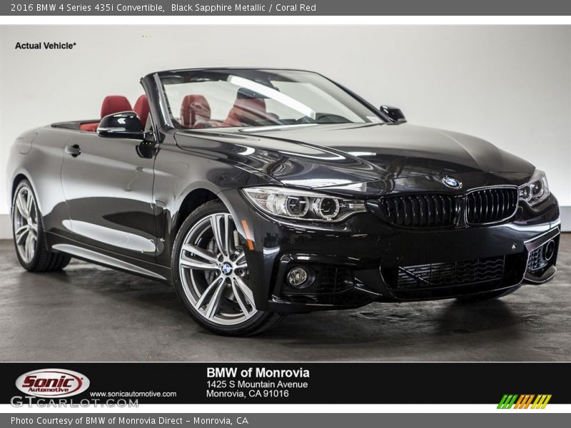 Black Sapphire Metallic / Coral Red 2016 BMW 4 Series 435i Convertible