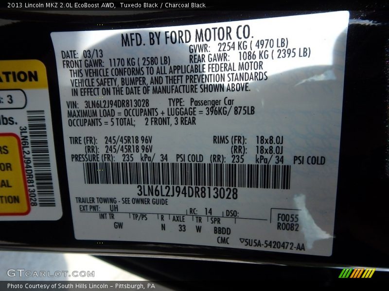 Tuxedo Black / Charcoal Black 2013 Lincoln MKZ 2.0L EcoBoost AWD