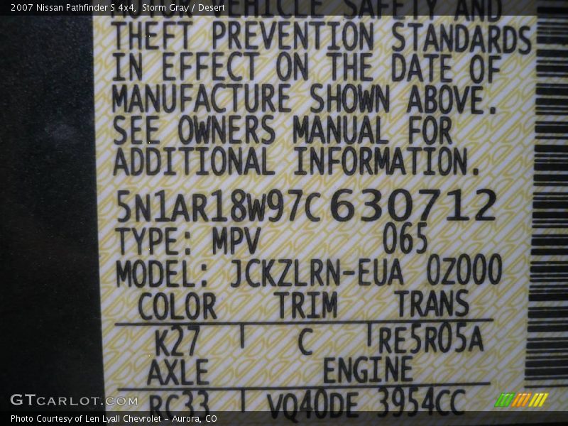 Storm Gray / Desert 2007 Nissan Pathfinder S 4x4