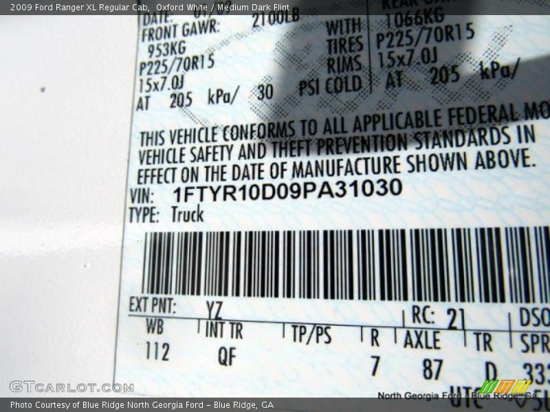 Oxford White / Medium Dark Flint 2009 Ford Ranger XL Regular Cab