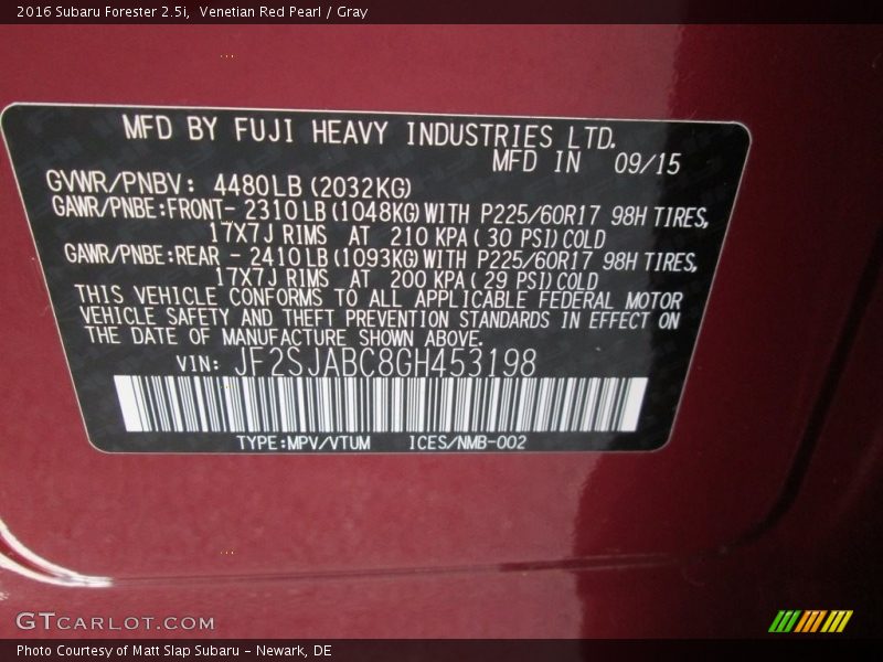 Venetian Red Pearl / Gray 2016 Subaru Forester 2.5i
