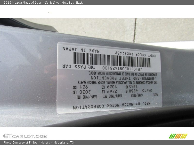 Sonic Silver Metallic / Black 2016 Mazda Mazda6 Sport