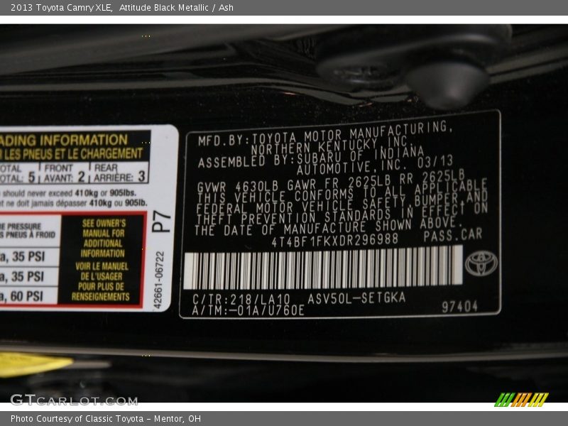 Attitude Black Metallic / Ash 2013 Toyota Camry XLE