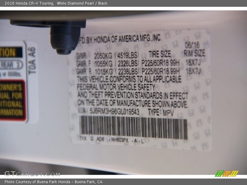 White Diamond Pearl / Black 2016 Honda CR-V Touring
