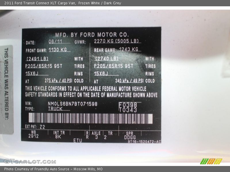 Frozen White / Dark Grey 2011 Ford Transit Connect XLT Cargo Van