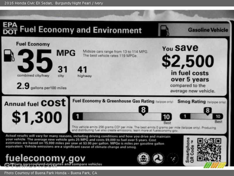 Burgundy Night Pearl / Ivory 2016 Honda Civic EX Sedan
