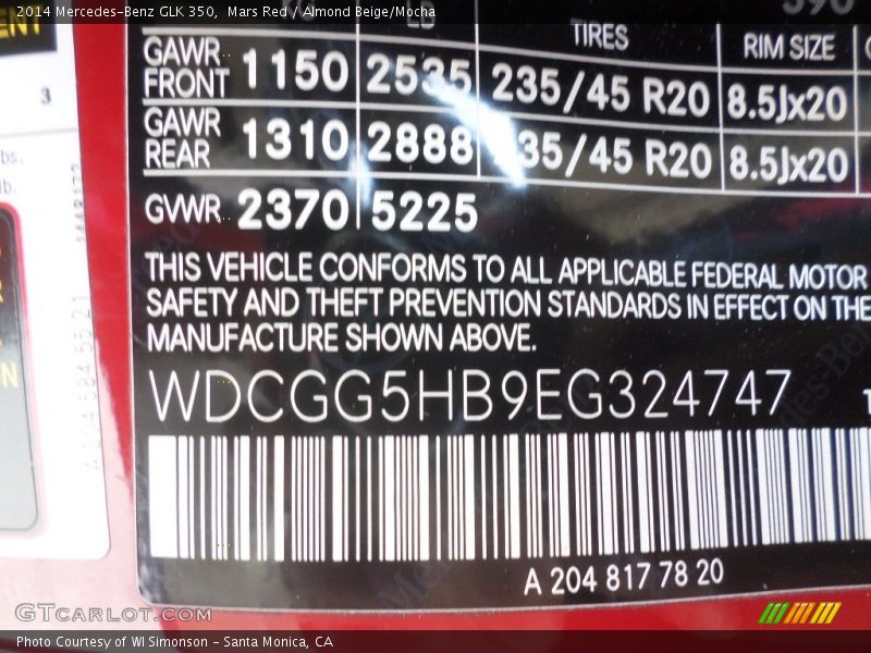 Mars Red / Almond Beige/Mocha 2014 Mercedes-Benz GLK 350
