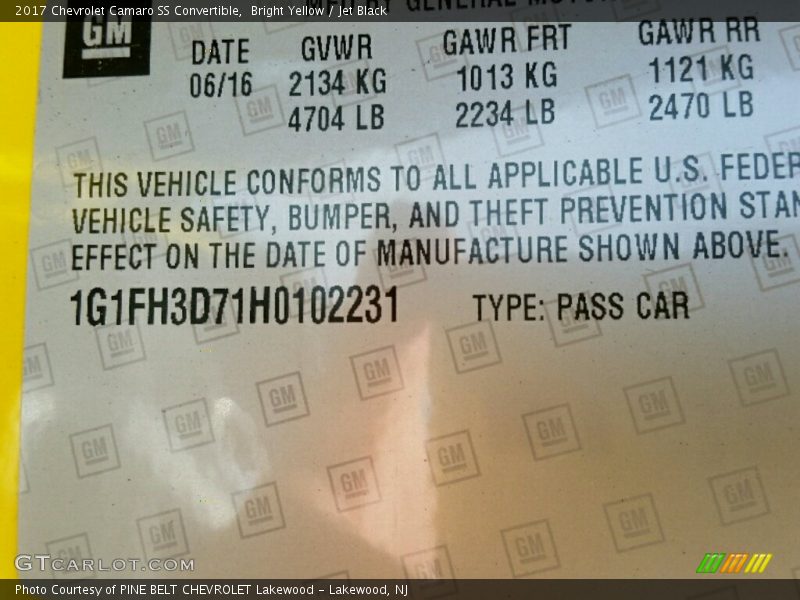 Bright Yellow / Jet Black 2017 Chevrolet Camaro SS Convertible