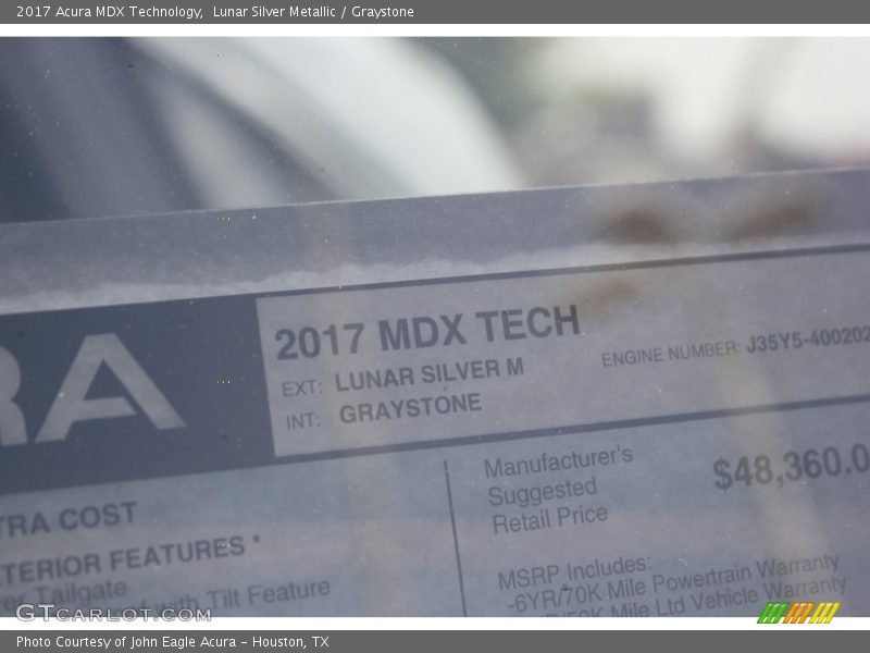 Lunar Silver Metallic / Graystone 2017 Acura MDX Technology