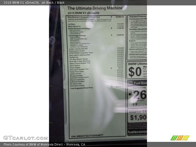 Jet Black / Black 2016 BMW X1 xDrive28i