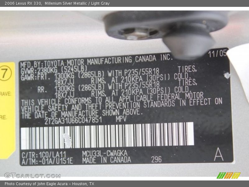 Millenium Silver Metallic / Light Gray 2006 Lexus RX 330