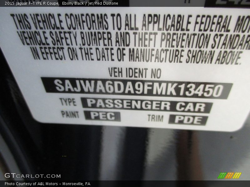 Ebony Black / Jet/Red Duotone 2015 Jaguar F-TYPE R Coupe