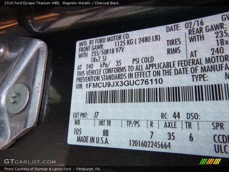 Magnetic Metallic / Charcoal Black 2016 Ford Escape Titanium 4WD