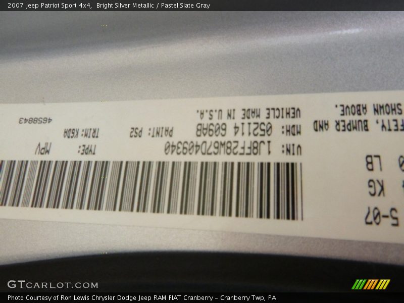 Bright Silver Metallic / Pastel Slate Gray 2007 Jeep Patriot Sport 4x4