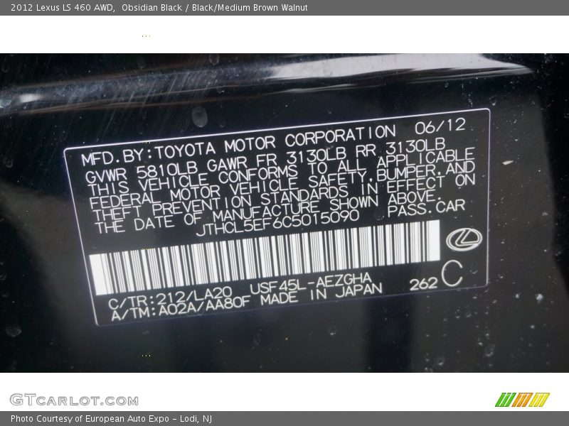 Obsidian Black / Black/Medium Brown Walnut 2012 Lexus LS 460 AWD
