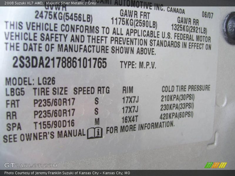 Majestic Silver Metallic / Grey 2008 Suzuki XL7 AWD