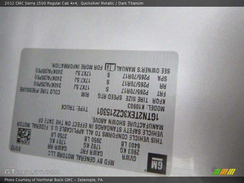 Quicksilver Metallic / Dark Titanium 2012 GMC Sierra 1500 Regular Cab 4x4