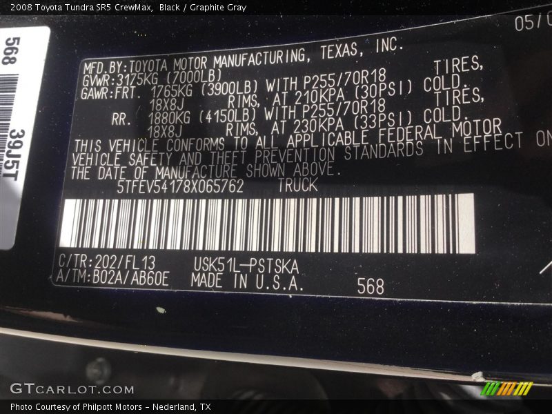 Black / Graphite Gray 2008 Toyota Tundra SR5 CrewMax