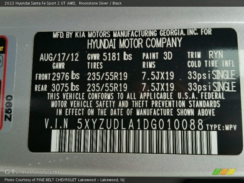 Moonstone Silver / Black 2013 Hyundai Santa Fe Sport 2.0T AWD
