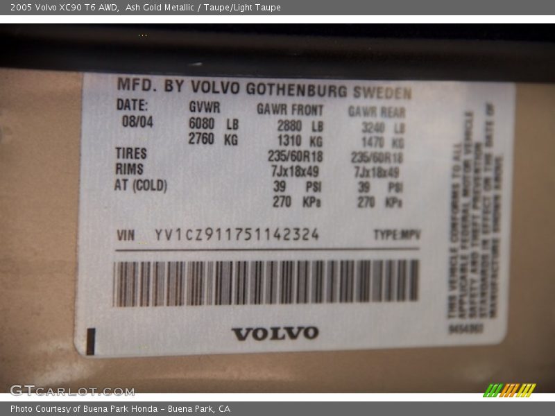 Ash Gold Metallic / Taupe/Light Taupe 2005 Volvo XC90 T6 AWD