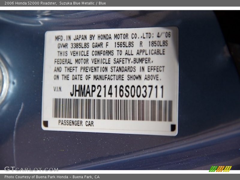 Suzuka Blue Metallic / Blue 2006 Honda S2000 Roadster