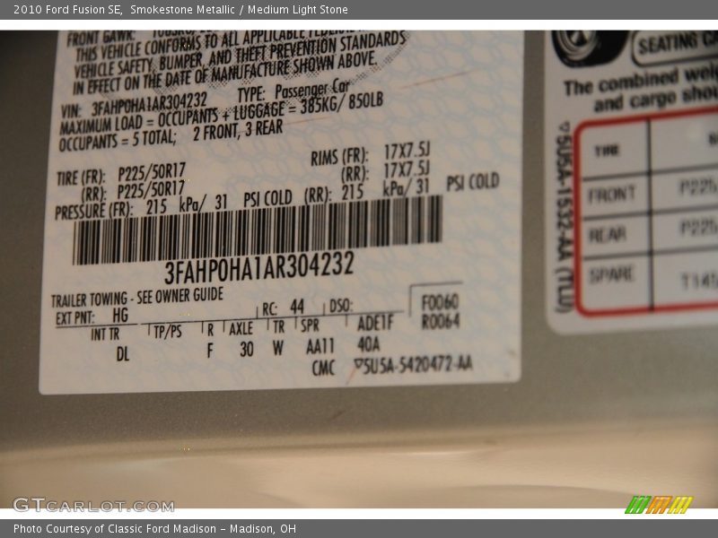 Smokestone Metallic / Medium Light Stone 2010 Ford Fusion SE