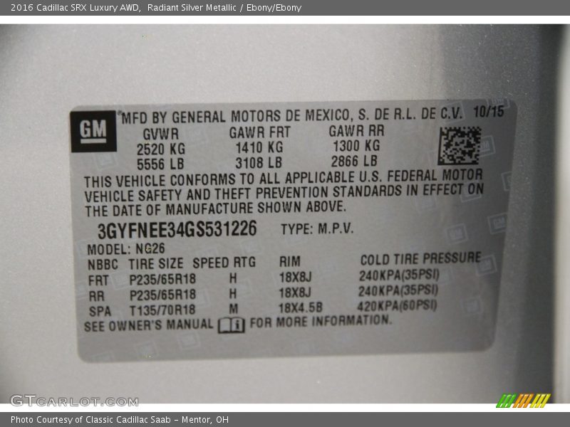 Radiant Silver Metallic / Ebony/Ebony 2016 Cadillac SRX Luxury AWD