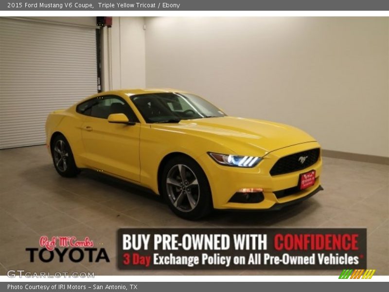 Triple Yellow Tricoat / Ebony 2015 Ford Mustang V6 Coupe