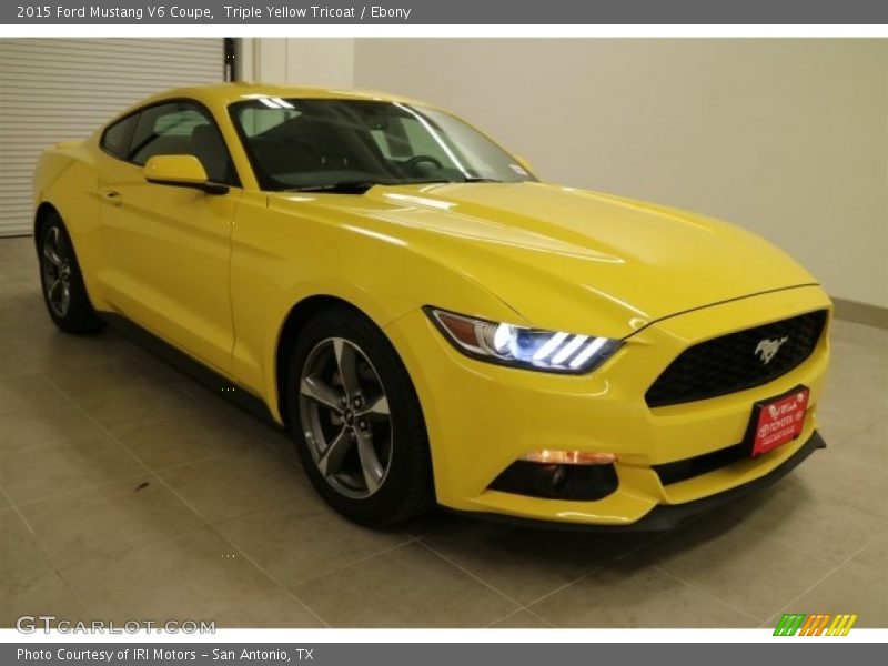 Triple Yellow Tricoat / Ebony 2015 Ford Mustang V6 Coupe