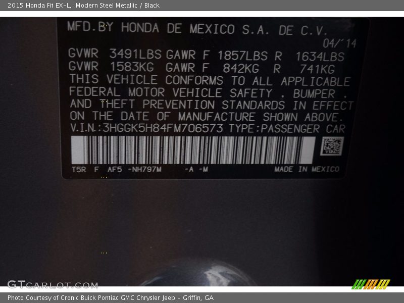 Modern Steel Metallic / Black 2015 Honda Fit EX-L