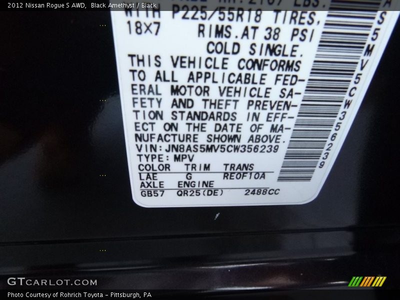 Black Amethyst / Black 2012 Nissan Rogue S AWD