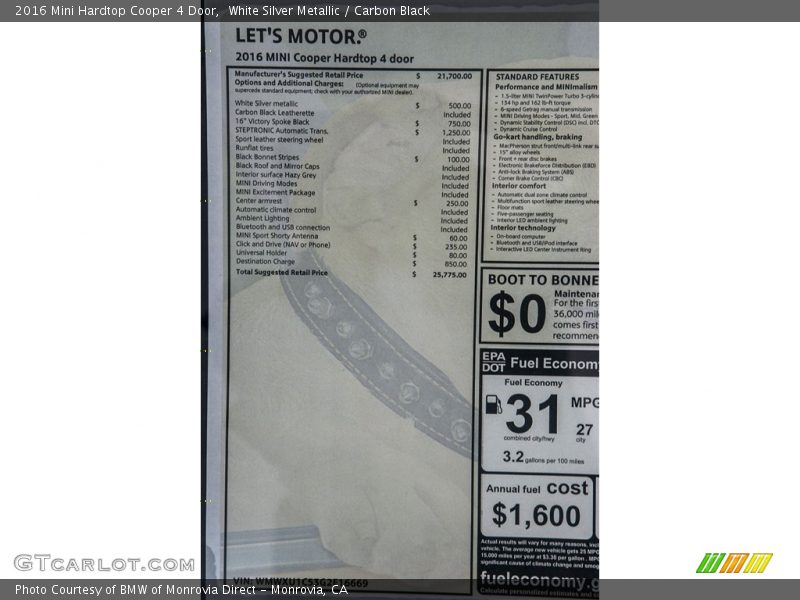 White Silver Metallic / Carbon Black 2016 Mini Hardtop Cooper 4 Door