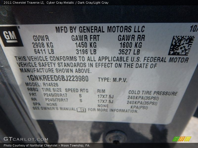 Cyber Gray Metallic / Dark Gray/Light Gray 2011 Chevrolet Traverse LS