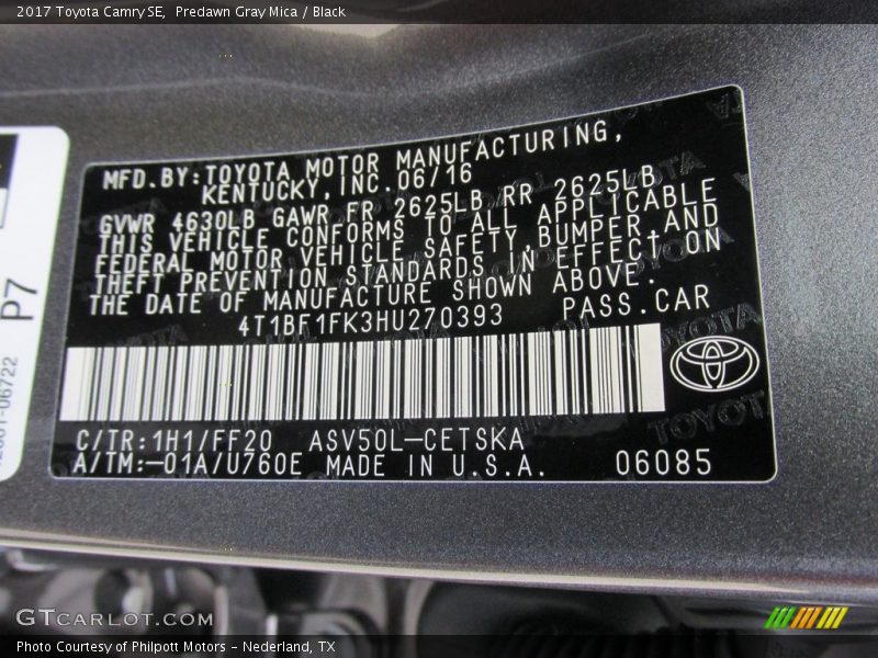 2017 Camry SE Predawn Gray Mica Color Code 1H1