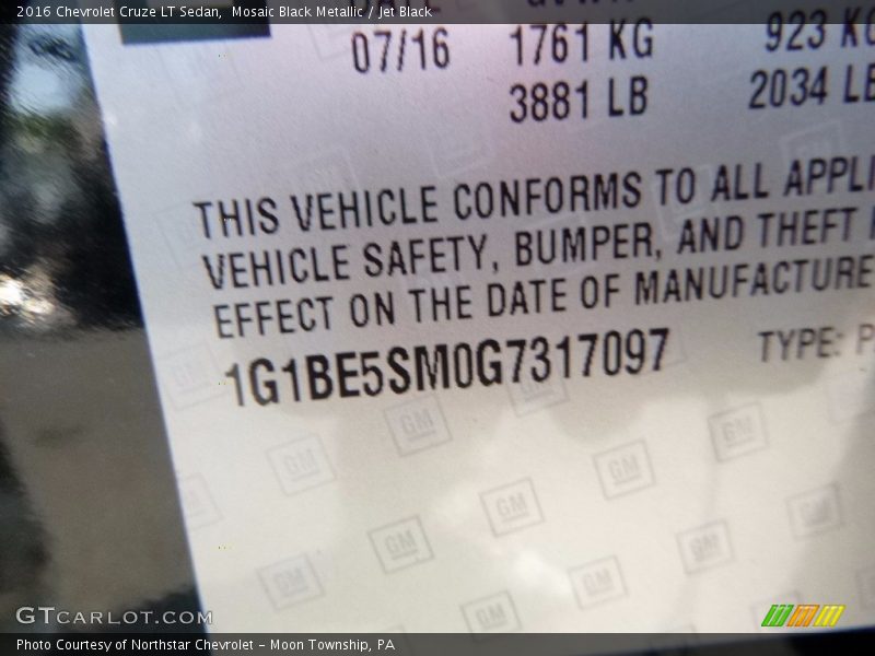 Mosaic Black Metallic / Jet Black 2016 Chevrolet Cruze LT Sedan