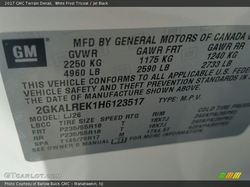 White Frost Tricoat / Jet Black 2017 GMC Terrain Denali