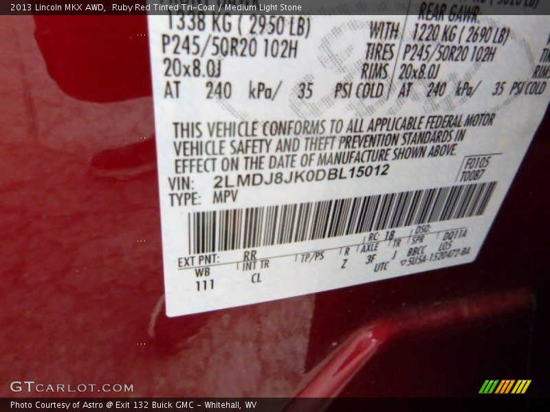 Ruby Red Tinted Tri-Coat / Medium Light Stone 2013 Lincoln MKX AWD